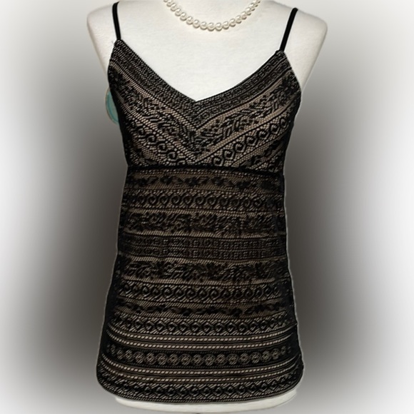 LOFT Tops - Ann Taylor Loft black lace overlay and tan adjustable strap camisole